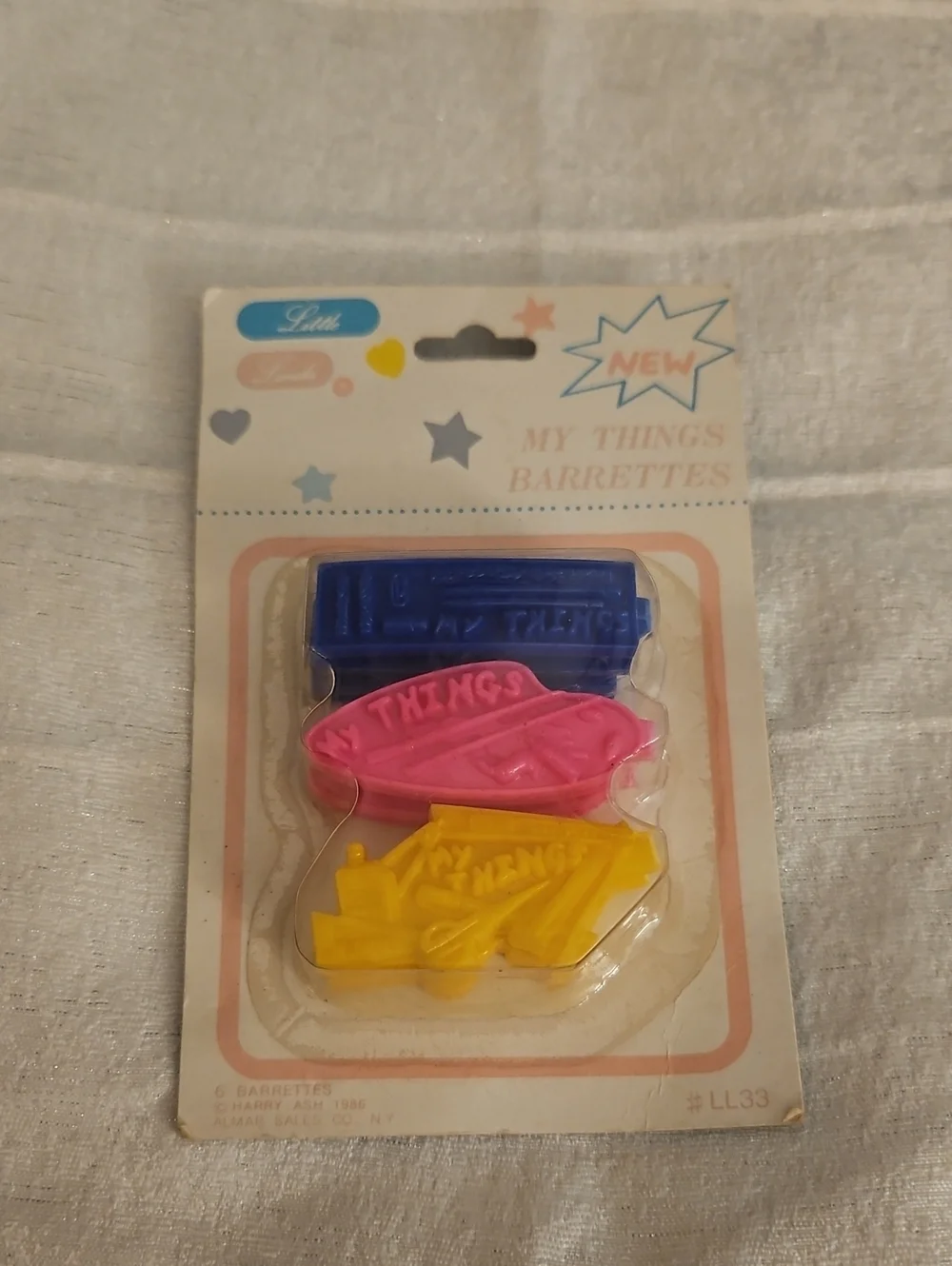Vtg LITTLE LINDA Colorful Back To School Hair Barrettes - Blue, Pink & Yellow
